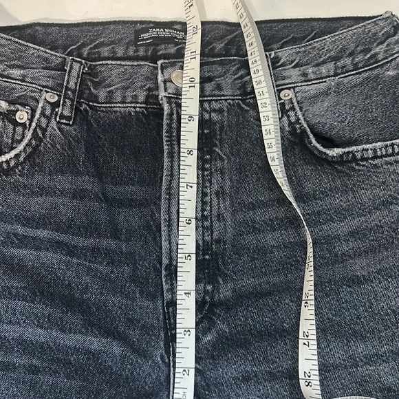 Zara Women Denim Collection Black Distressed High Rise Straight Leg Woman's Sz 6 - Picture 10 of 12